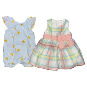 Carter's Pastel Dress & Blue Stripes Yellow Flowers Outfit Spring Easter Newborn